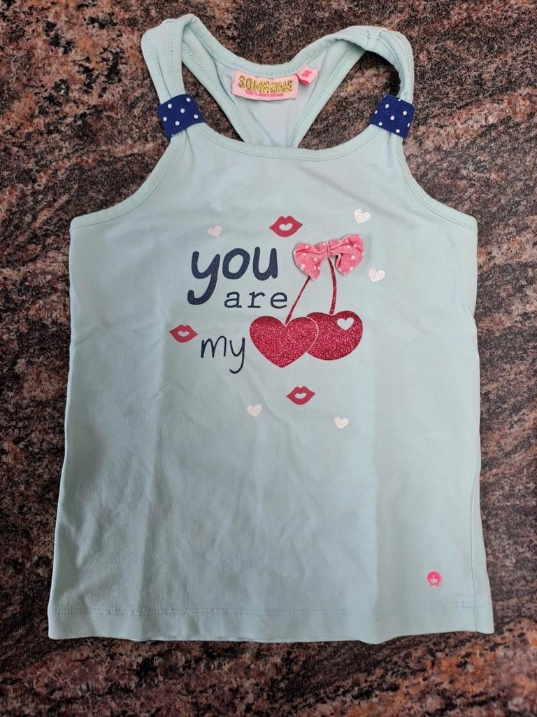 Mt 98 Lichtturquoise tanktop 'you are my ️', Kinderen en Baby's, Kinderkleding | Maat 98, Meisje, Ophalen of Verzenden, Zo goed als nieuw