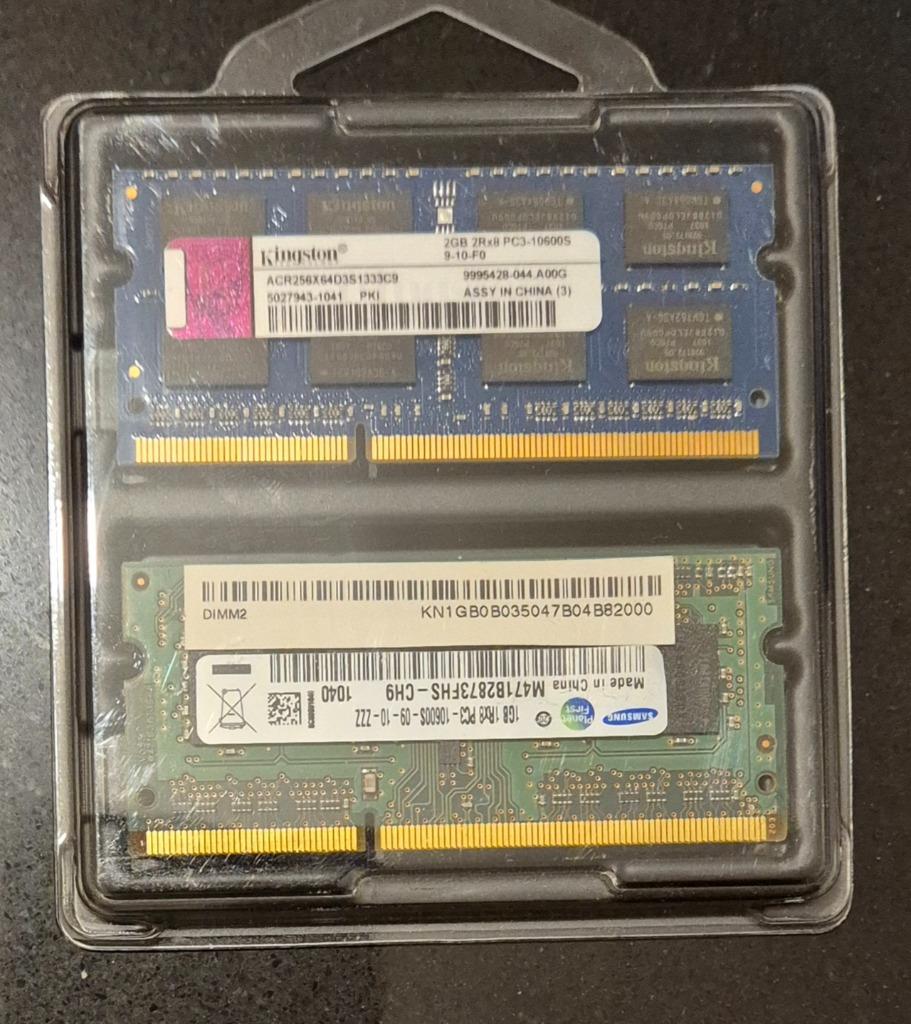 Mémoire RAM 2Gb + 1 Gb 2Rx8 PC3-10600S, Enlèvement ou Envoi, DDR3, Comme neuf, 2 GB