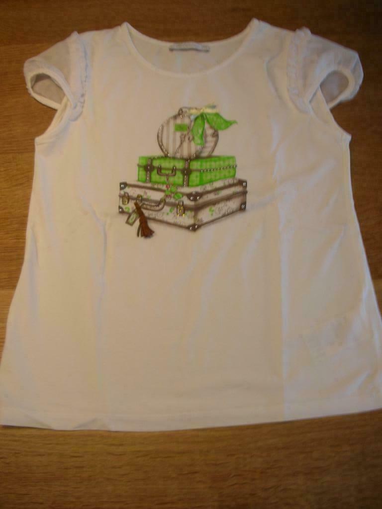 Witte t shirt met groen en strass steentjes 14 jaar, Ophalen of Verzenden, Gebruikt, Meisje, Shirt of Longsleeve