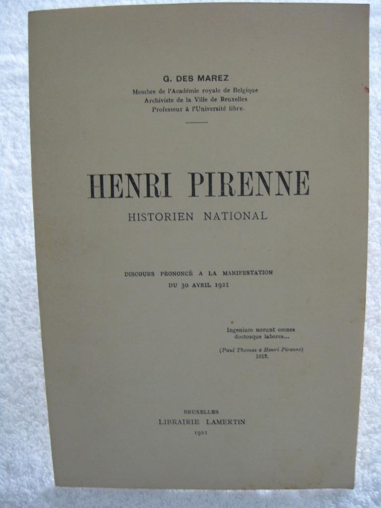 Henri Pirenne – G. Des Marez – 1921 - rare, Livres, Enlèvement ou Envoi, Utilisé