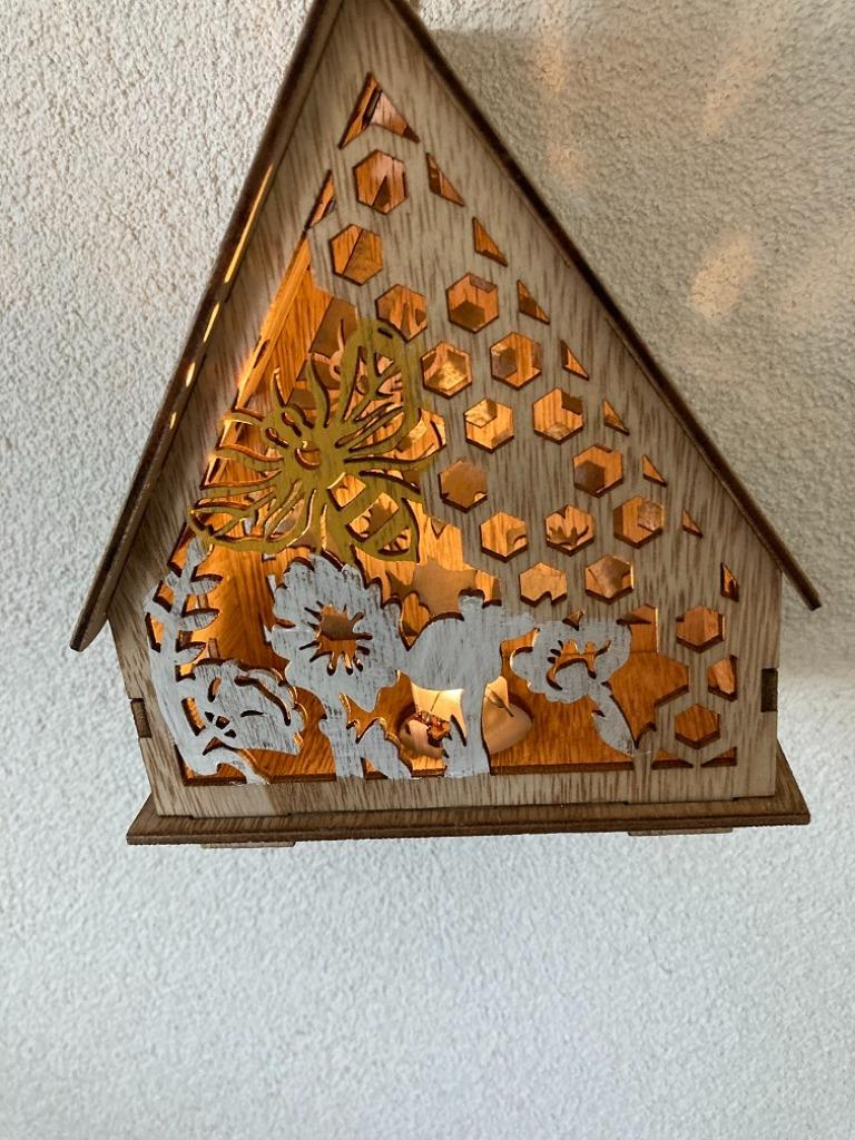 HOUT DECO 185 GROOT HUISJE MET LED VERLICHTING BIJ MET HONIN, Enlèvement ou Envoi, Neuf, Décoration murale
