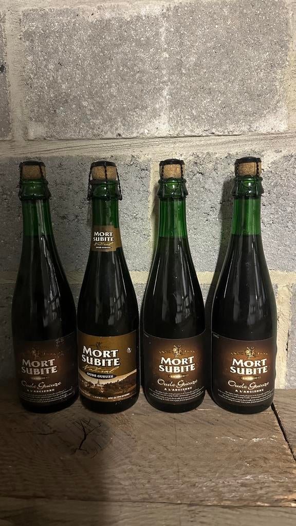 4x 37,5cl Mort Subite oude geuze 2013-2014, Ophalen, Zo goed als nieuw, Flesje(s)