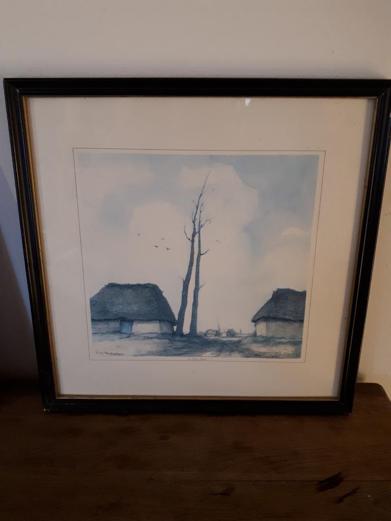 Dirk Baksteen -  Ets Achterbos , (ingelijst 33 x 33cm), Ophalen of Verzenden