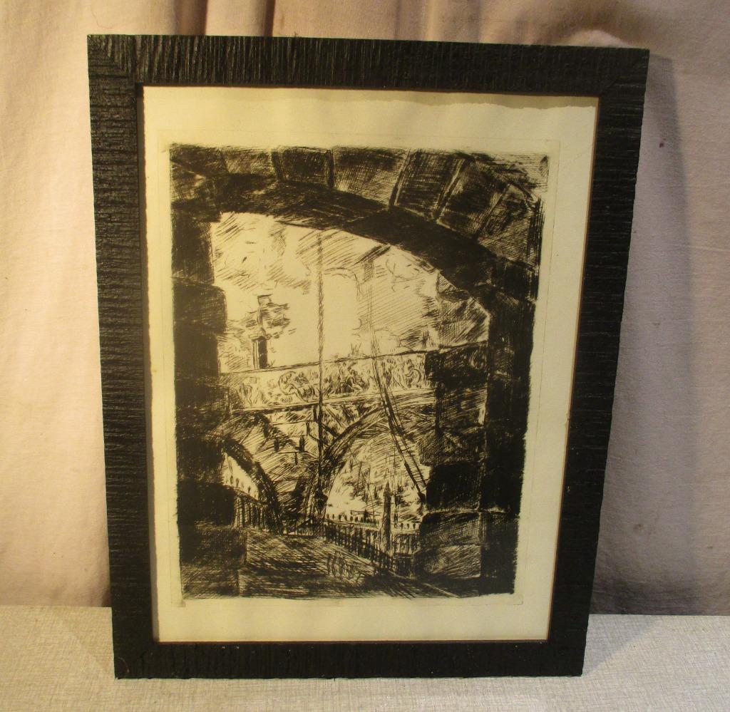 Mooi Oude Ets 'Onder de Stenen Brug' - 45x35, Antiek en Kunst, Kunst | Etsen en Gravures, Ophalen of Verzenden