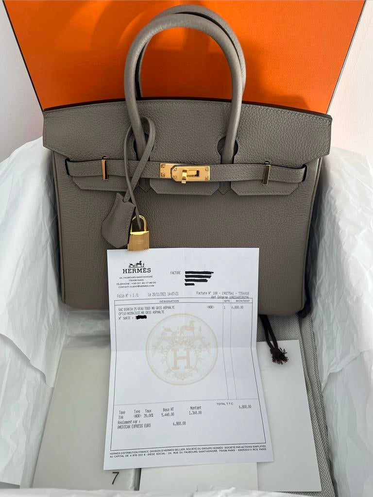 Authentieke Birkin 25 Grey Togo GHW, Verzenden, Zo goed als nieuw