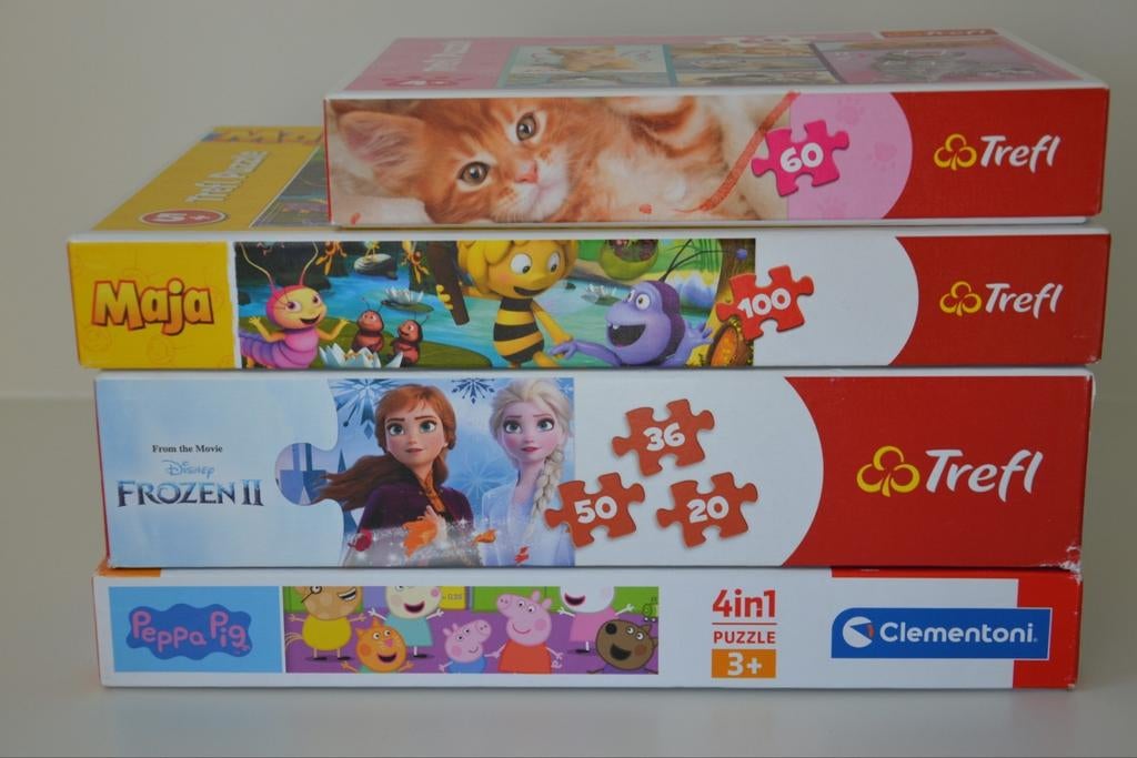 4 puzzels peppa pig, maya de bij, poezen, frozen, Kinderen en Baby's, Speelgoed | Kinderpuzzels, Ophalen of Verzenden, Zo goed als nieuw