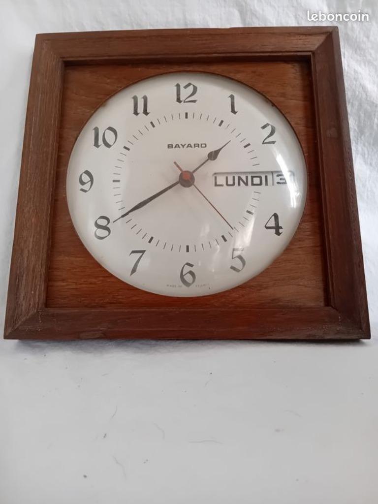 Oude houten Bayard-klok met datum, Antiek en Kunst, Ophalen of Verzenden