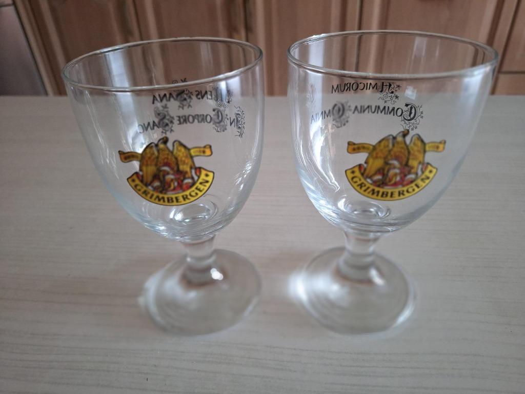 2 Grimbergen bierglazen met spreuk, Ophalen, Zo goed als nieuw, Bierglas