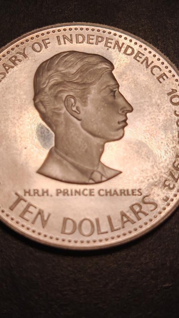 Bahamas, 10 dollars 1978, Prince Charles, Grande pièce, Enlèvement ou Envoi, Amérique centrale, Monnaie en vrac, Argent