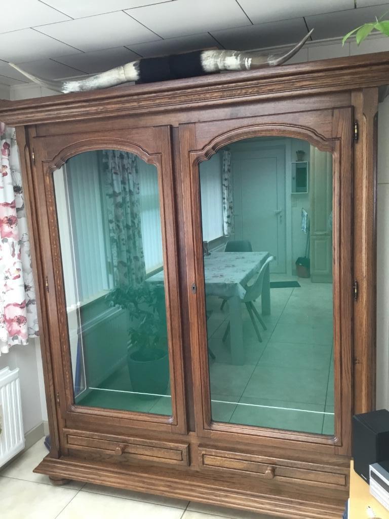 Vol eiken houten vitrinekast, Huis en Inrichting, Kasten | Vitrinekasten, 200 cm of meer, 150 tot 200 cm, Eikenhout, 25 tot 50 cm