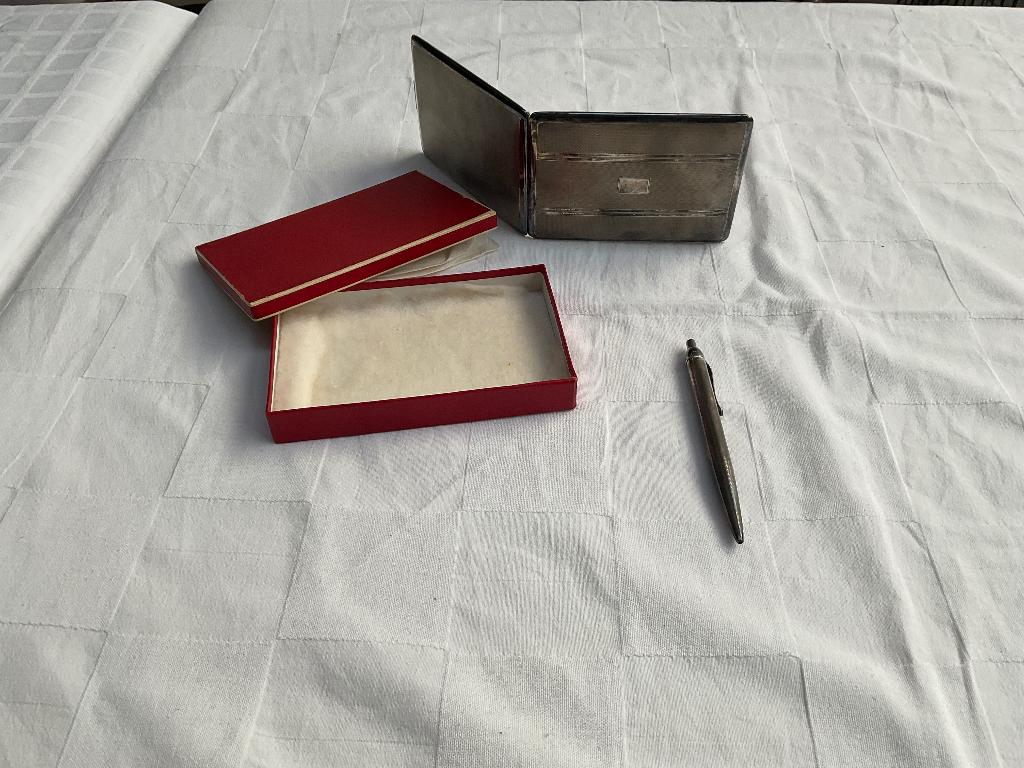 Zilveren vintage balpen en sigarettenhouder., Antiek en Kunst, Ophalen of Verzenden, Zilver