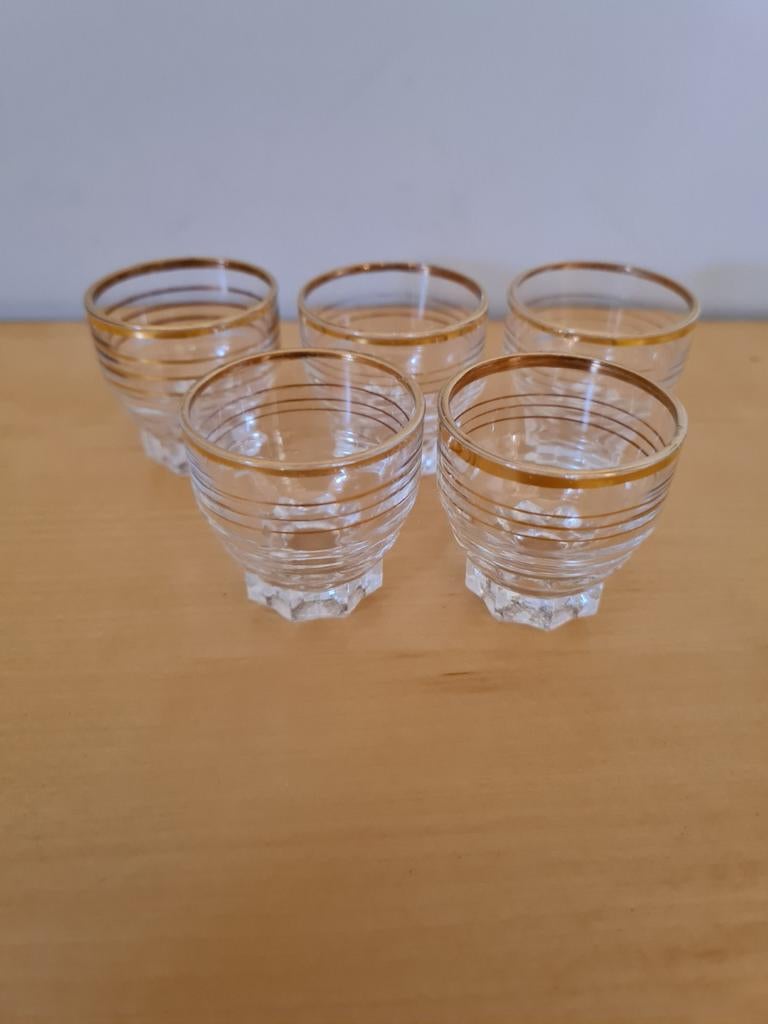 5 antieke borrel of shot glaasjes, Collections, Verres & Petits Verres, Comme neuf, Verres et Verres à shot, Enlèvement ou Envoi