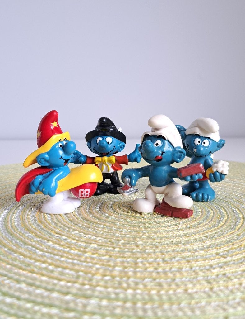 De Smurfen - set van 4 vintage figuurtjes - Schleich, Verzamelen, Smurfen, Ophalen of Verzenden, Gebruikt, Verschillende Smurfen