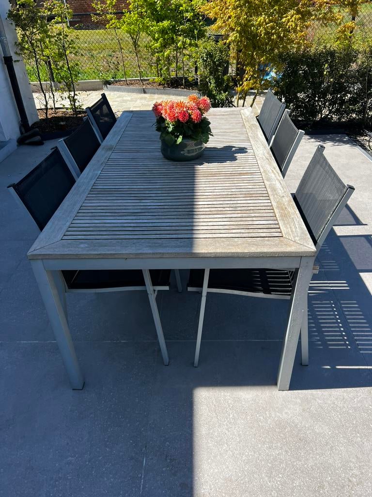 Tuinmeubelen, tuinset met tafel en zes stoelen, Ophalen, Gebruikt, Aluminium