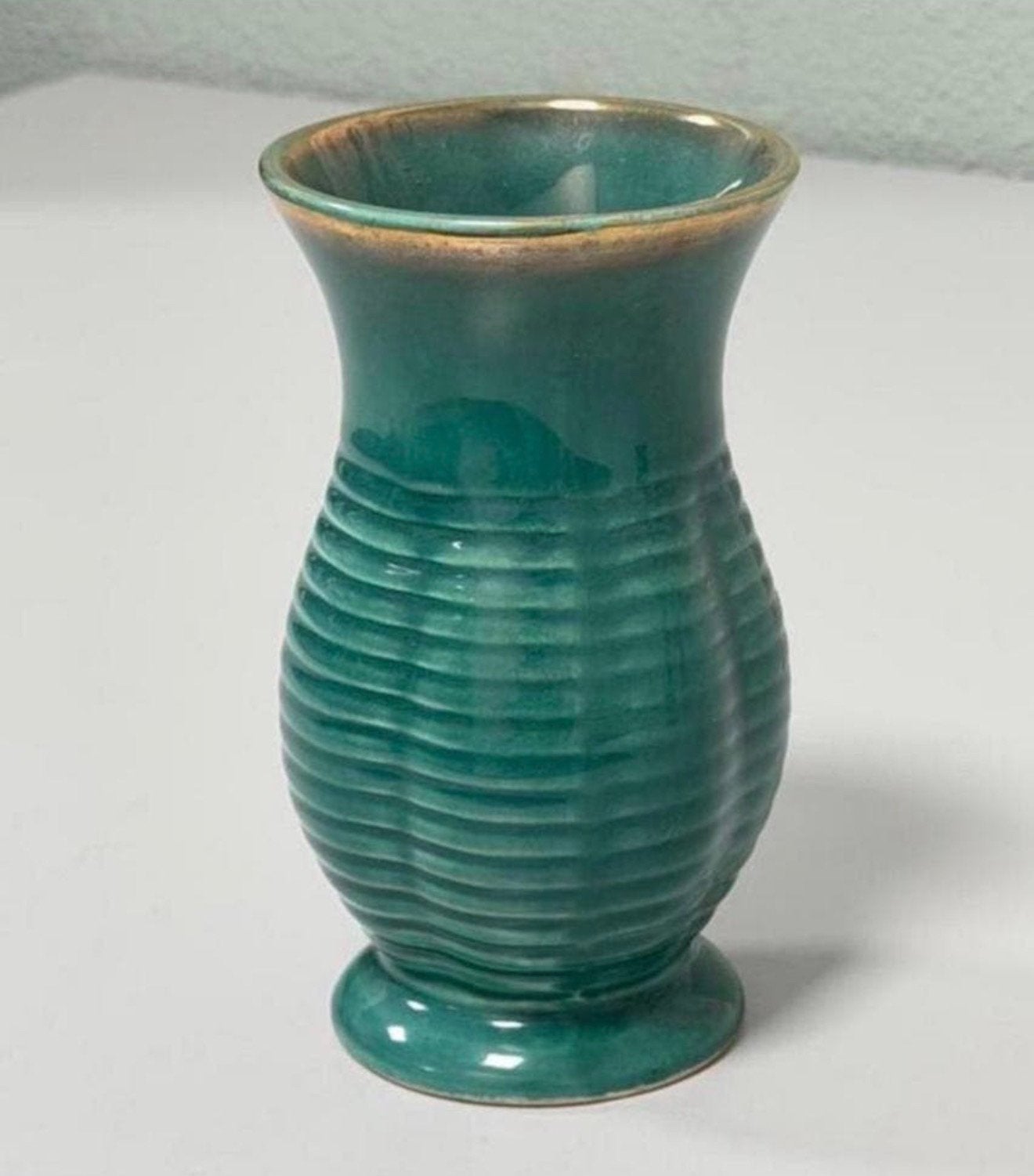 Zeldzame Vintage VEB Steinbach Vaas Turquoise Keramiek 15 cm, Antiek en Kunst, Antiek | Vazen, Ophalen of Verzenden