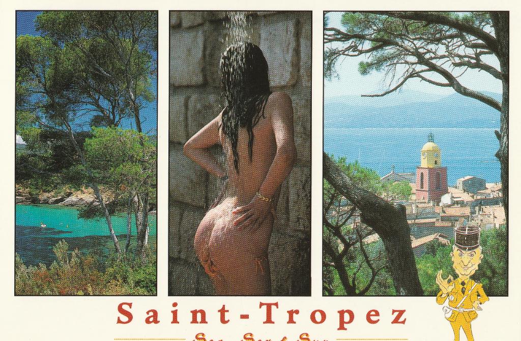 NAAKT  MEISJE  IN  SAINT-TROPEZ, Verzamelen, Postkaarten | Themakaarten, Verzenden, 1980 tot heden, Gelopen, Overige thema's