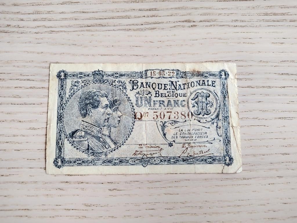 Bankbiljet 1 Belgische Frank 1922 mooie staat, Ophalen of Verzenden, Los biljet