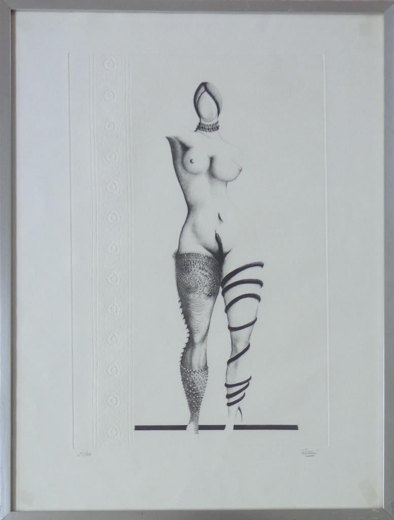 MODESTO ROLDAN / NAAKT MET SLANG / ZW-W ETS / 68x52cm KADER, Enlèvement ou Envoi
