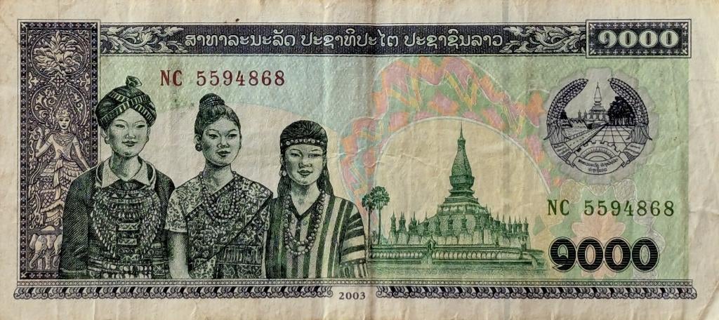 Laos - 1000 kip - 2003, Postzegels en Munten, Ophalen, Zuidoost-Azië, Los biljet