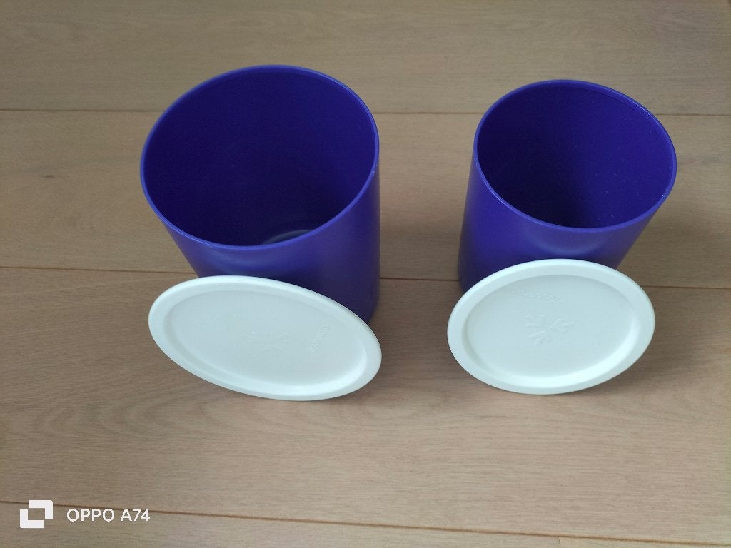 TUPPERWARE 2 dozen voor koekjes, granen, suiker, zout..., Gebruikt, Blauw, Ophalen of Verzenden, Met deksel