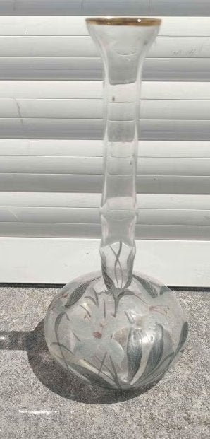 Vase en verre décor fleur signe ghuetti, Enlèvement ou Envoi