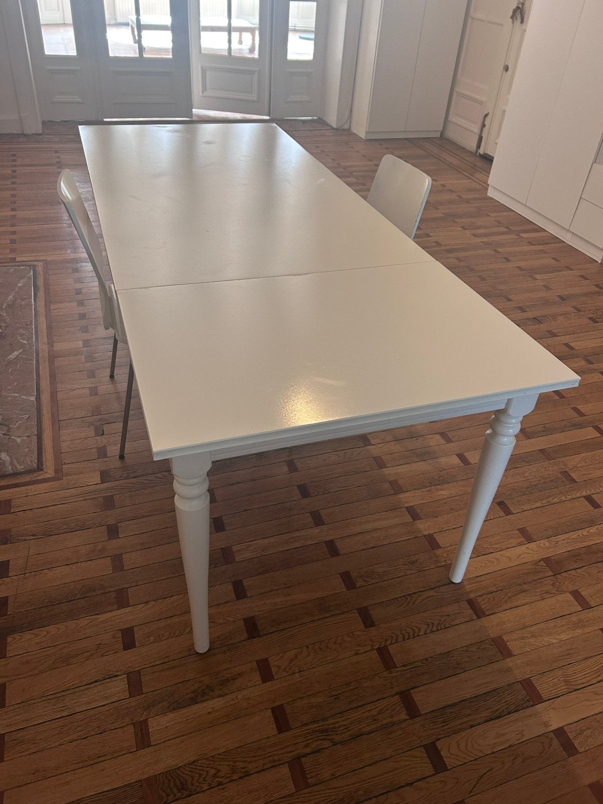 Table à manger extensible IKEA INGATORP–Blanche–155/21587cm, Maison & Meubles, Enlèvement, Utilisé, Rectangulaire, Autres essences de bois