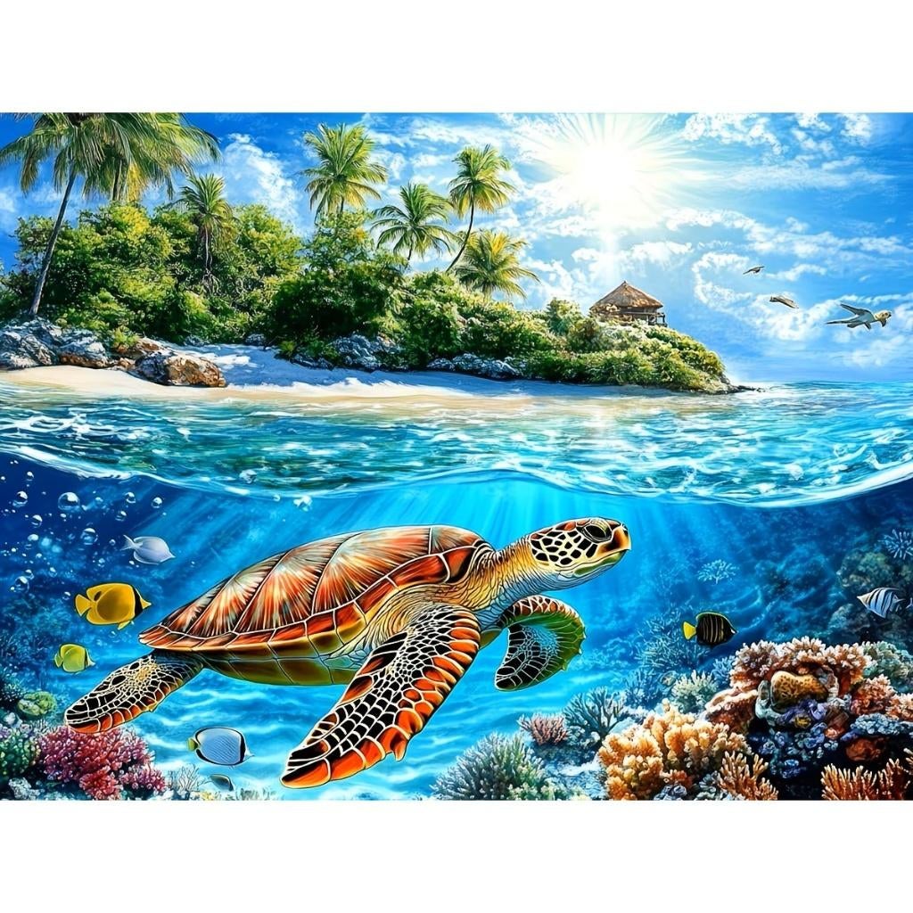 nr 98 Diamond Painting tortue sous-marine 50x40cm (ronde), Multicolore, Autocollant, Autres marques, Envoi