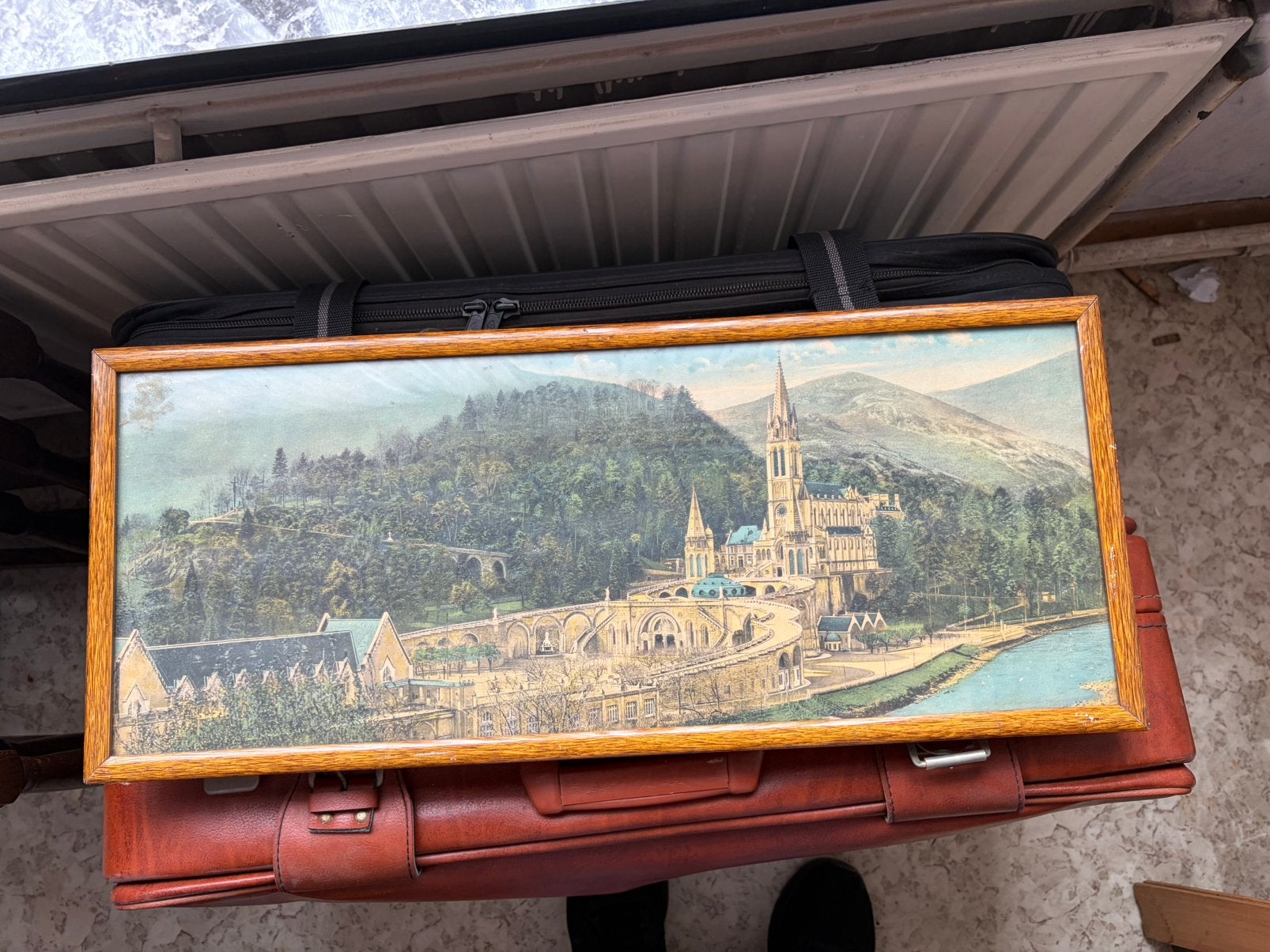 Vintage panorama in houten kader, Antiquités & Art, Enlèvement, Vintage