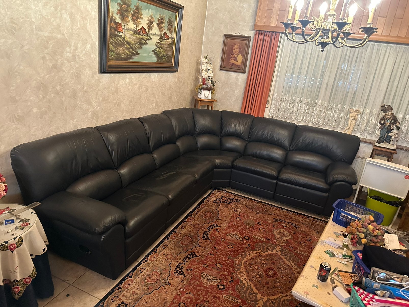 leren hoeksalon met relaxzitten op de hoeken, Huis en Inrichting, Ophalen, Zo goed als nieuw, Leer