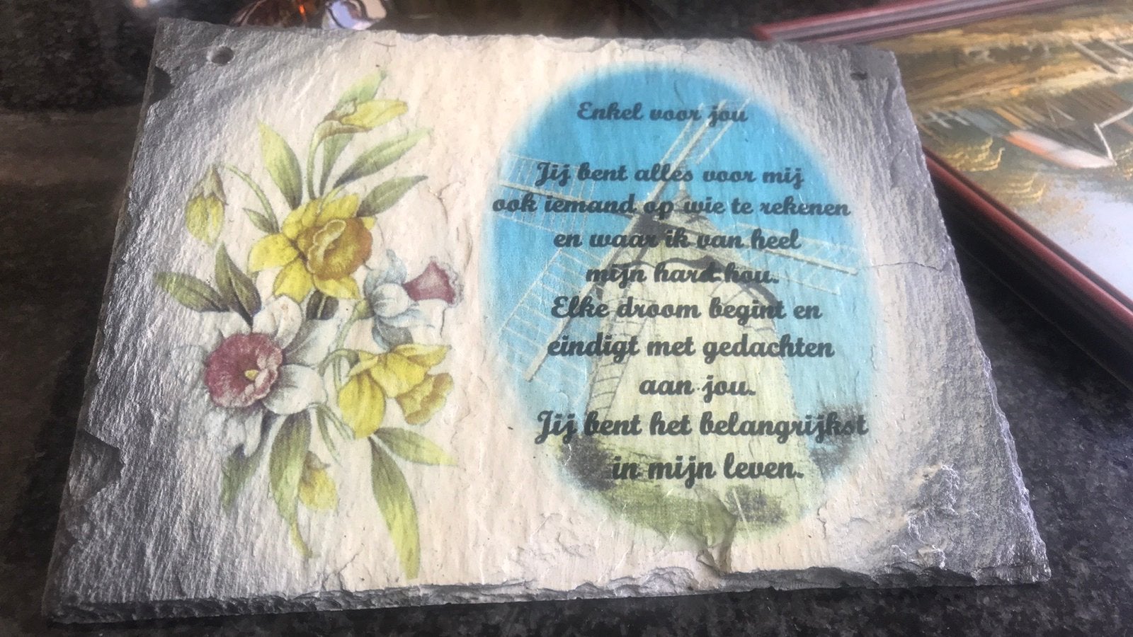 Spreuk op leisteen, Ophalen of Verzenden