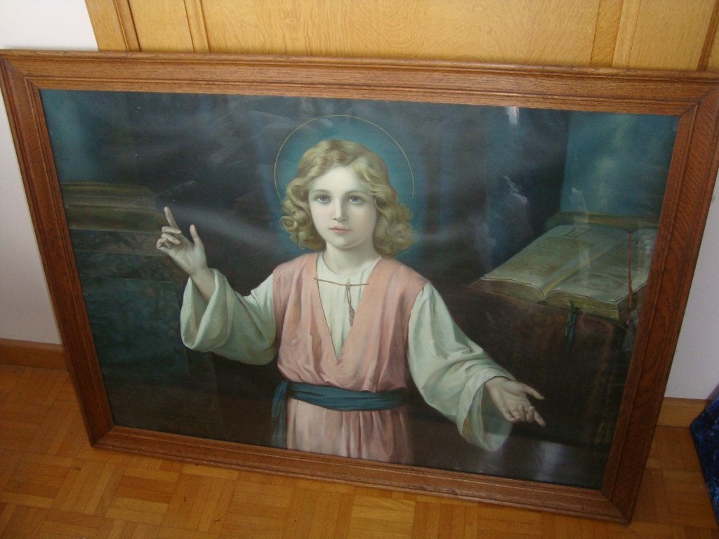 Ingekaderde prent van Jezus., Antiek en Kunst, Antiek | Religieuze voorwerpen, Ophalen