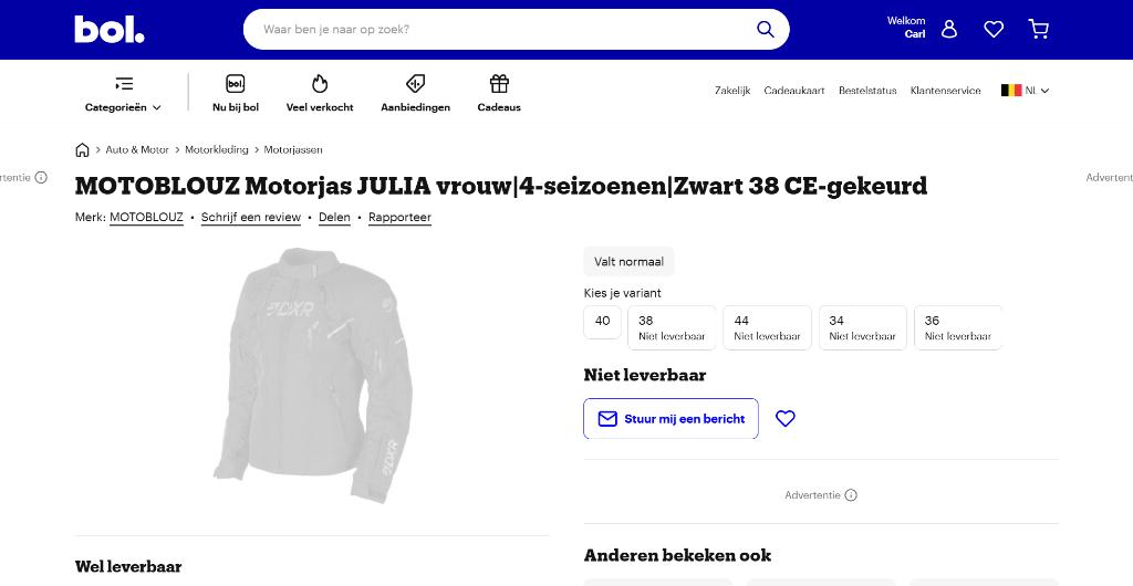 Motorjas JULIA vrouw Zwart 38 CE-gekeurd NIEUW, Motoren, Ophalen, Nieuw met kaartje, Dames, Jas | textiel