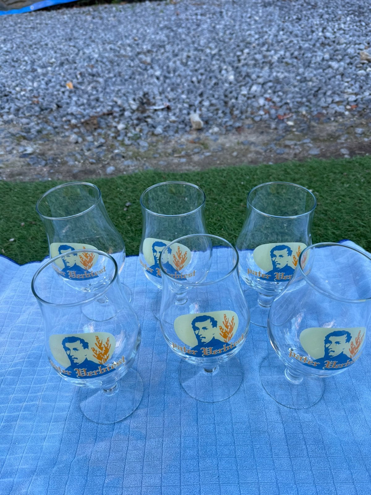 Vintage bierglazen – pater Heribert – set van 6, Ophalen, Zo goed als nieuw