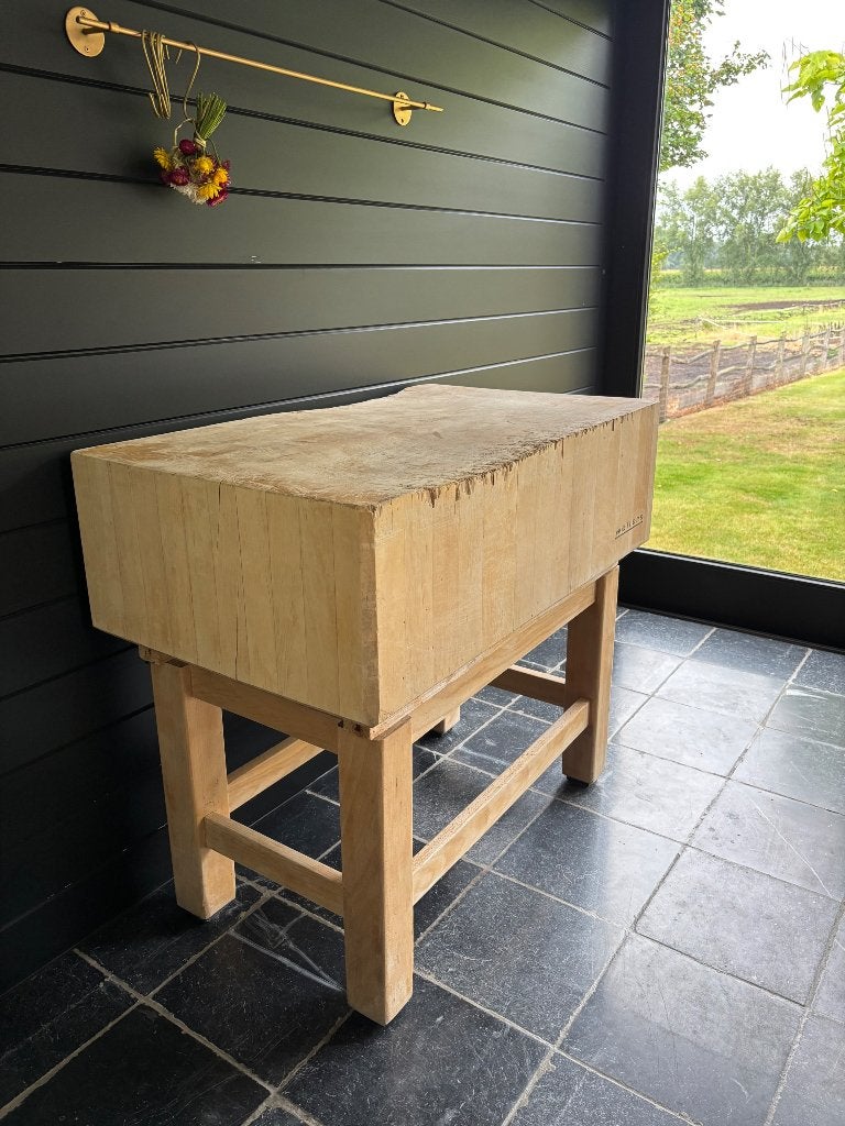 Origineel Welters Slagersblok/Hakblok (Vintage Keukeneiland), Huis en Inrichting, Ophalen, Gebruikt, 100 tot 150 cm, Bruin