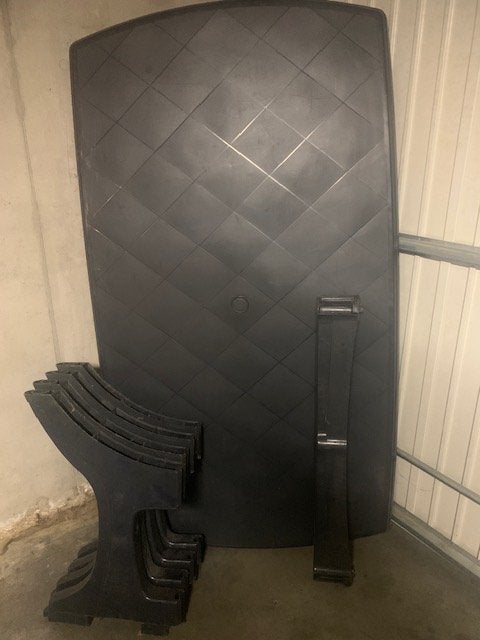 donkerblauwe plastic  tuintafel, Tuin en Terras, Ophalen, Zo goed als nieuw, Rechthoekig, Plastic