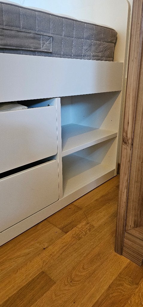Lit avec tiroirs, sommier et matelas, Huis en Inrichting, Slaapkamer | Bedden, Ophalen, Gebruikt, 90 cm, Eenpersoons