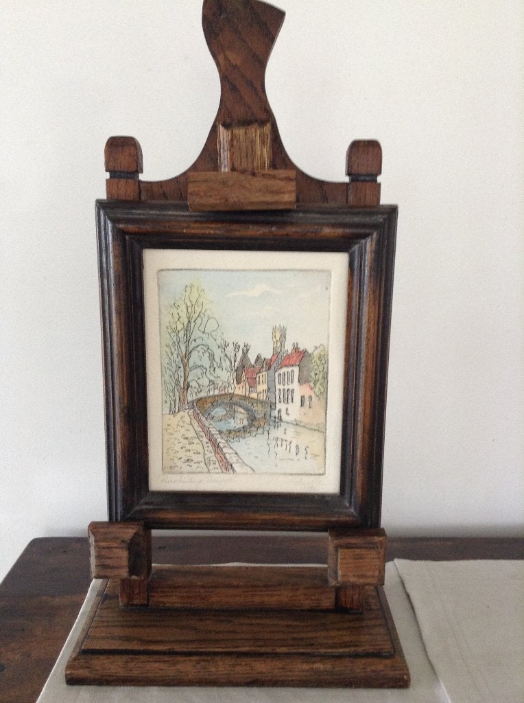Schildersezeltje met tekening van Brugge, Antiek en Kunst, Ophalen of Verzenden, Tekening, Pasteltekening