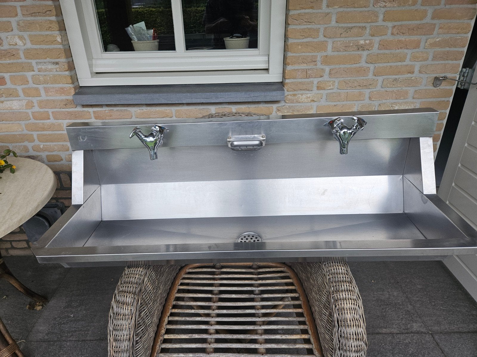 wasbak/wastrog/spoelbak Inox Intersan 1.20 m 2 mengkranen, Ophalen, Gebruikt, Inox, Wastafel