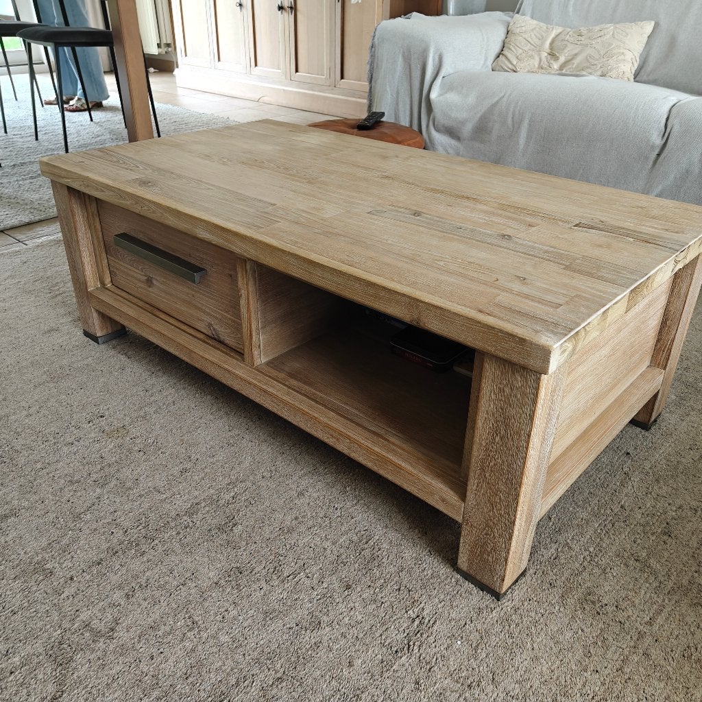 Salon tafel met schuif en opbergvak., Huis en Inrichting, Tafels | Salontafels, Ophalen, Gebruikt, 100 tot 150 cm, 50 tot 100 cm