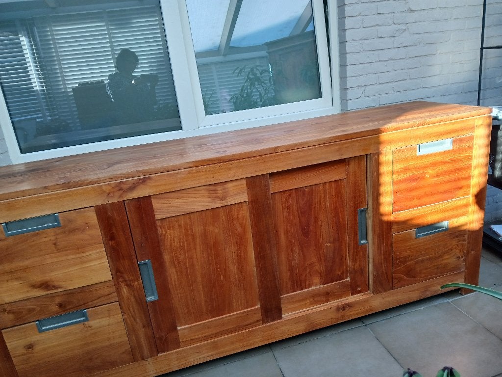 Buffetkast teak, Huis en Inrichting, Ophalen, Gebruikt, Teakhout, 200 cm of meer