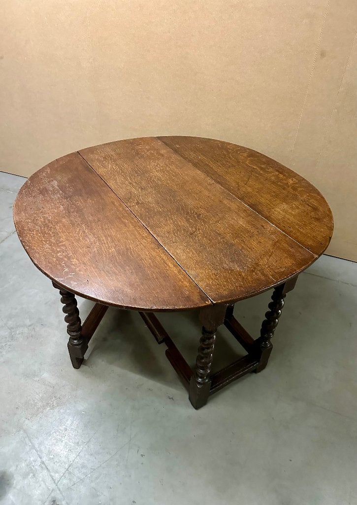 Antieke eiken Gateleg klaptafel met getorste poten (massief), Ophalen of Verzenden