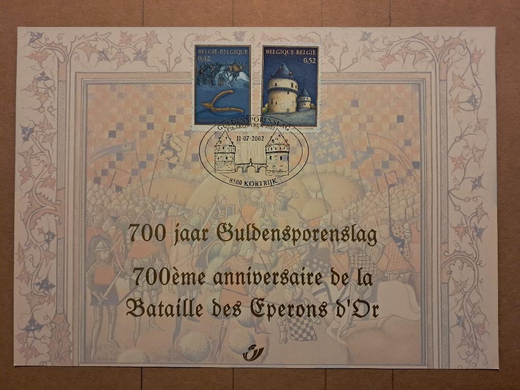 België3088 HK herdenkingskaart guldensporenslag 700 jaar, Postzegels en Munten, Met stempel, Frankeerzegel, Ophalen of Verzenden