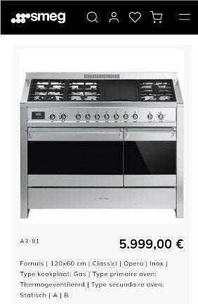 SMEG à 6 brûleurs avec plaque de cuisson et four double, Gaz, Utilisé, 5 zones de cuisson ou plus, 90 à 95 cm