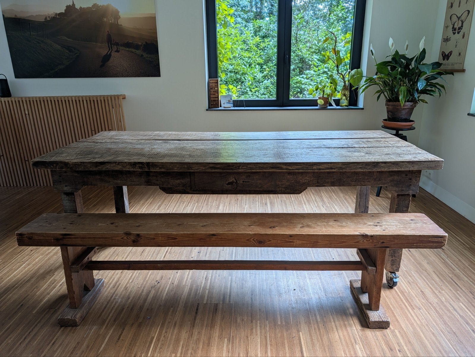 Table à manger ancienne 200 cm sur roulettes, Antiquités & Art, Enlèvement