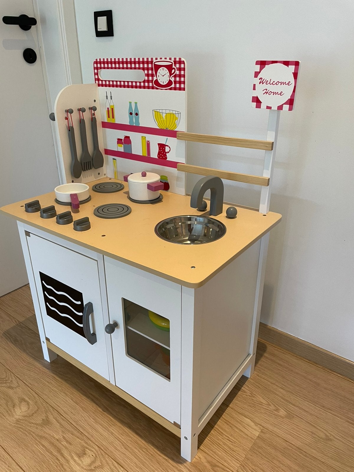 Kitchenette à jouets en bois en excellent état., Enlèvement, Utilisé, Bois, Accessoires de cuisine de jeu