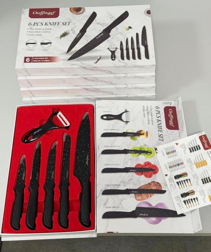 Ensemble de couteaux Cheffinger CF-MB04 6x revêtement marbre, Enlèvement ou Envoi, Neuf, Inox ou Chrome, Résiste au lave-vaisselle