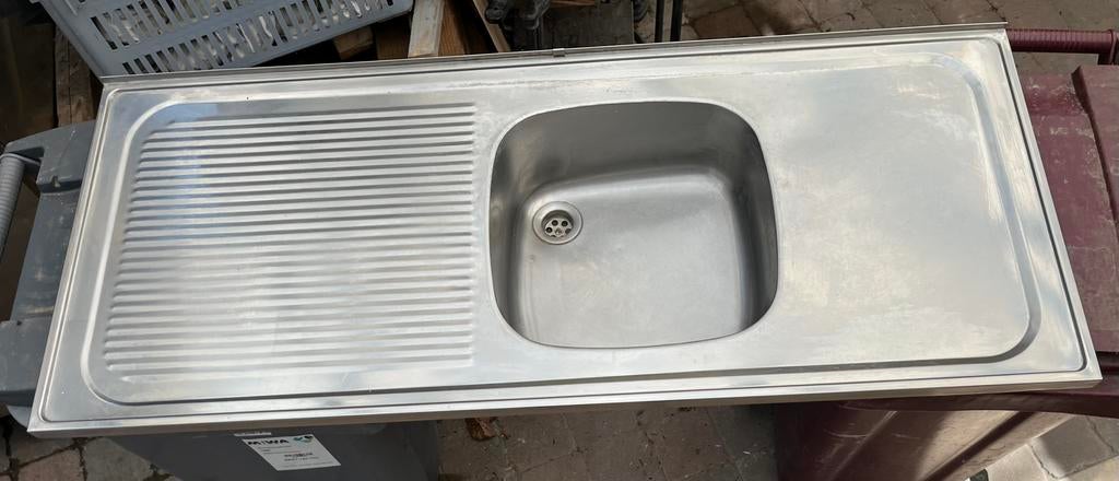 Inox opbouw wasbak afmetingen:1.20 x 50 retro!, Ophalen, Gebruikt, Nic.debruyne@gmail.com, Inox