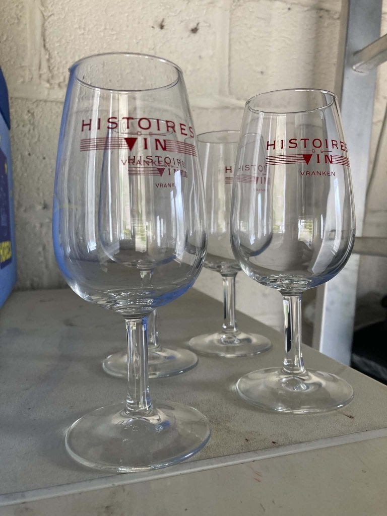 4 Verres "Histoire du Vin" Vrancken Liège 1970, Enlèvement ou Envoi, Comme neuf, Autres types