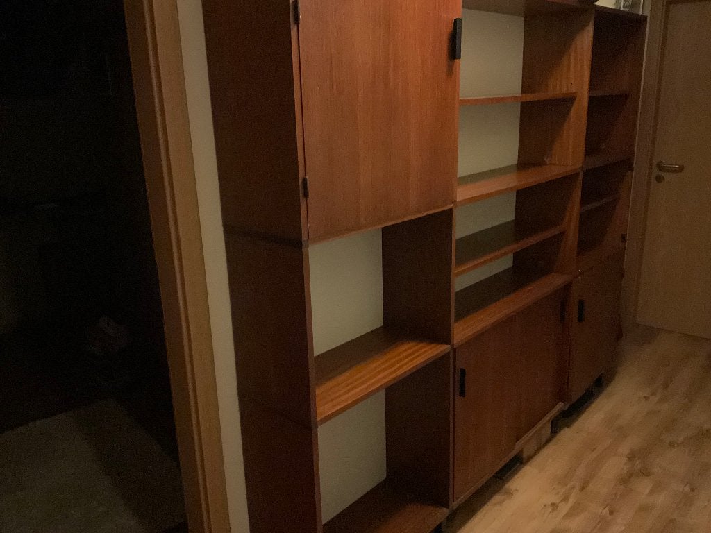 Pastoe wandmeubel/bibliotheek, Enlèvement, Utilisé, Teck, Avec tablette(s)