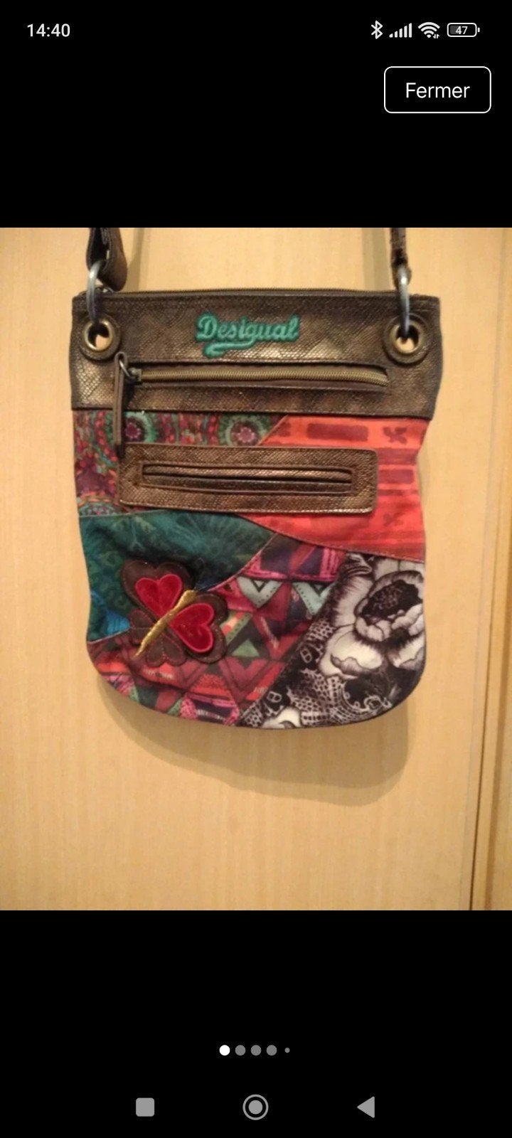 Sac à bandoulière Desigual – Style Patchwork & Papillon, Enlèvement, Vert, Sac à bandoulière